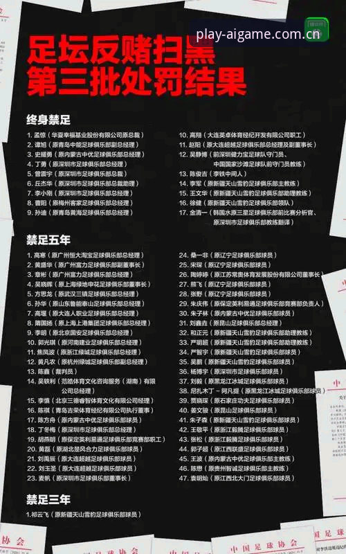 中国足协第三批禁足名单深度评测：17人终身禁赛背后，爱游戏平台透视足球反腐风暴